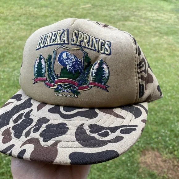 New Vintage Eureka Springs Arkansas Camo Camouflage Trucker Hat Cap Snapback - Picture 1 of 6